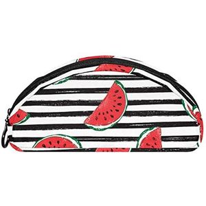 Etui Halve cirkel Briefpapier Pen Bag Pouch Holder Case Rood Watermeloen Zwart Wit Strepen, Multi kleuren, 19.5x4x8.8cm/7.7x1.6x3.5in, Make-up zakje