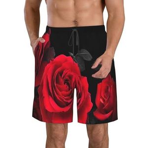 JIAWUJYNB Rode roos strandshorts voor heren, met bloemenprint, lichtgewicht, sneldrogend, zwembroek met trekkoord en zakken, Wit, S