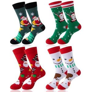 4 paar Katoenen Kerstsokken, adventskalender katoenen sokken, grappige kerstsokken, kerstsokken voor dames en heren, uniseks kerstmotief sokken, kleurrijk patroon, kerstman, kerstcadeaus