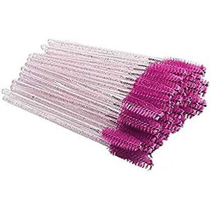 50 stuks wimper mascara toverstokken oogwimper wenkbrauw applicator/ricinusolie applicator cosmetische make-up borstel gereedschap kits (blauw/helder-glitter)