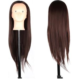 Mannequinhoofdmodel met lang synthetisch haar Mannequinhoofd Stylinghoofd Kappersopleidingshoofd Poppenhoofd for vlechtoefeningen(Brown no makeup)