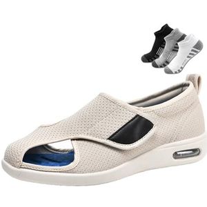 Extra Brede Diabetische Schoenen,Comfortabele Ondersteunende Ademende Ontworpen Voor Ouderen Met Gezwollen Voeten(Beige,49EU)
