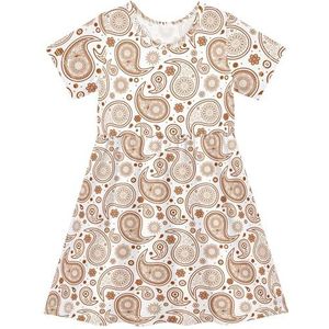 LI ZHI XIN Meisjesjurk Kinderen Kinderen Zomer Korte Mouw Ronde Hals Casual Jurken voor Leeftijd 2-8 Paisley Naadloos Patroon Rood, Meerkleurig, 2 jaar
