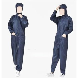 Antistatische Eliminator, Man Vrouw Stofdicht Antistatisch Capuchon Cleanroom Kleding Verf Uniform Overall Kleding Eendelig Overall Schone Werkkleding(Navy with pocket,Small)