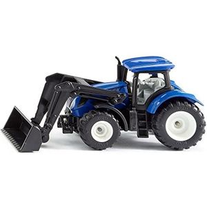 siku 1396, New Holland tractor with front loader, Metal/Plastic, Blue/Black, Movable front loader, Trailer hitch