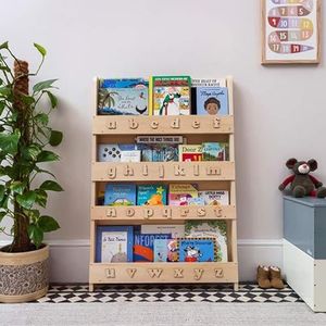 Tidy Books® Houten ABC-Kinderboekenkast (0-10 jaar) Krijg Kids aan het Lezen, Zachte Natuurkleuren. Wandkast Kinderboeken, Hout, Hout Alfabet, Milieuvriendelijk, Handgemaakt, Het Origineel sinds 2004.