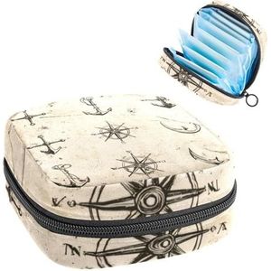 Opbergtas voor maandverband, vintage stijl, nautische symbolen, ankers, draagbare maandverband, inlegkruisjes, tampons, maandverband, opberghouder voor vrouwen, school, kantoor