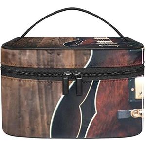 Make-up Organizer Bag, Travel Makeup Bag Organizer Case Draagbare Cosmetische Tas voor Vrouwen en Meisjes Toiletries Retro Viool Bruin, Meerkleurig, 22.5x15x13.8cm/8.9x5.9x5.4in