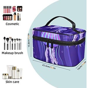 Naadloze vossen en bladeren make-up tas voor vrouwen meisjes cosmetische tassen met handvat reizen make-up organizer tas, Zeekwallen op Donker Paars, 8.9x5.9x5.4 Inches, Make-up zakje