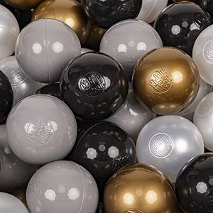 KiddyMoon 100 ∅ 7cm kinderballen speelballen voor ballenbad baby plastic ballen made in eu, zwart/parel/goud/grijs