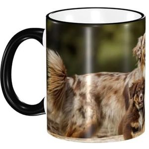 Mok, 330 ml keramische kop koffiekop theekop voor keuken restaurant kantoor, Australische herdershonden Aussie bruine honden