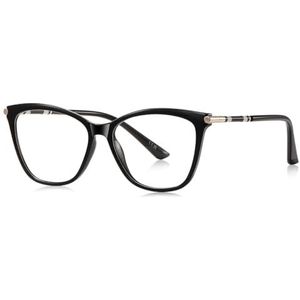 moomoobird Cat Eye Bril voor Vrouwen Metaal TR90 Frame Retro Bril Frame Vrouwelijk, Zwart met helder