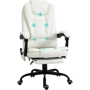 Vinsetto Massagebureaustoel, ergonomische stoel met voetensteun, in hoogte verstelbaar, rugleuning kantelbaar, 5 massagemodi, afstandsbediening, 67 x 79 x 111-121 cm, wit