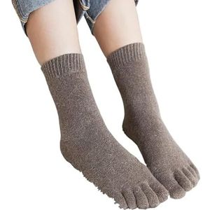 3 paar wollen sokken for dames met tenen, winter, 5 vingers, mid-tube, effen kleur, dikke, zweetabsorberende, warme, casual sokken for dames met gespleten tenen(3 pairs coffe)