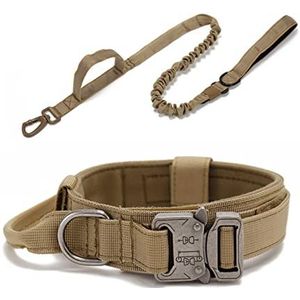 1 Pc Trainingshalsband Tactische Leiband Set Huisdier Halsband Riem Medium Grote Hond Duitse Herder Verstelbare Militaire Halsbanden-Khaki Set, L 42-54CM