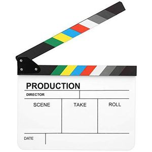 Director Clapperboard, Acryl Clapperboard Director Movie Film Ingebouwde Magneet Fotografie Action Clap voor Rollenspel 30x25cm/11.81x9.84inch (Whiteboard met kleurenstreep