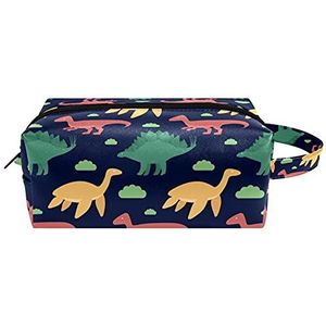 Roze luipaard dierlijke lederen cosmetische tas met handvat, waterdichte vierkante toilettas reistas, kleine etui voor dames heren meisjes kinderen