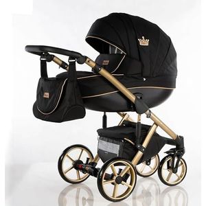 Kinderwagen NAVI Kajtex BBtwin 3-in-1 kunstleer, 3-delige kinderwagen met kroon, trio eco-leer, kunstleer (zwart)