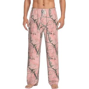Roze Bladeren Camo Mannen Lange Lounge Wear Broek Nachtkleding Pyjama Bodems Nachtkleding Met Zakken En Trekkoord, Wit, S