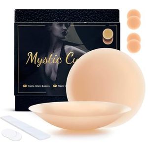 Mystic Curves Herbruikbare Eco-Verantwoordelijke Tepelbedekkers voor Alle Vormen | Pak van 2 Paren met Accessoires & Elegante Doos | Siliconen Borstbedekkers [8cm Ø] (crème)
