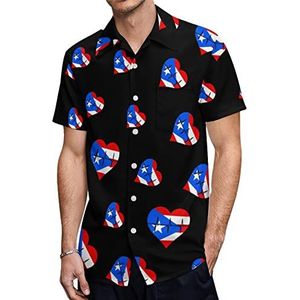 Love Puerto Rico Heartbeat heren Hawaiiaanse shirts korte mouw casual shirt button down vakantie strand shirts 4XL