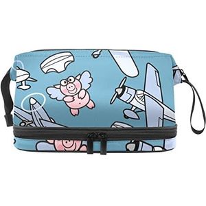 Dubbellaags Cosmetische Tas Varken Draagbare Make-up Tas Reizen Organizer Pouch Voor Vrouwen Meisjes Toiletries Tassen, Meerkleurig, 27x15x14 cm/10.6x5.9x5.5 in, Make-up zakje