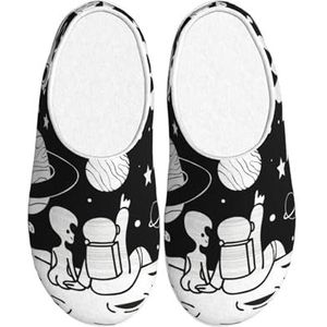 EdWal Astronaut En Alien Print Winter Warme Slippers Indoor Anti-slip Pluche Slippers Ontspannen Thuis Voor Vrouwen Mannen, Zwart, 37.5 EU