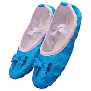 GSJNHY Balletpantoffels, glanzend roze-blauwe strik, balletschoenen voor meisjes, kinderen, meisjes, dansen, platte dansschoen met pailletten, Blauwe kleine strik, 39 EU