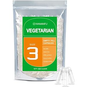 WANANFU Maat 3 Lege Capsules Vegetarische (500 stuks) Bundel met 2 Micro Lepel, compatibel met Capsulevulmachine Maat 3