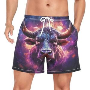 Niigeu Cool Purple Flame Cow Zwembroek voor heren, sneldrogend, met zakken, Leuke mode, S