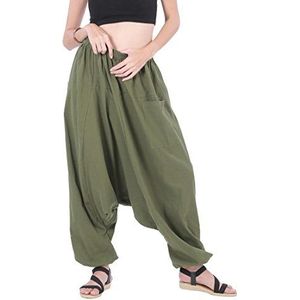Whitewhale Mannen Vrouwen Katoen Baggy Hippie Boho Gypsy Aladdin Yoga Harembroek, Olijfgroen, One size