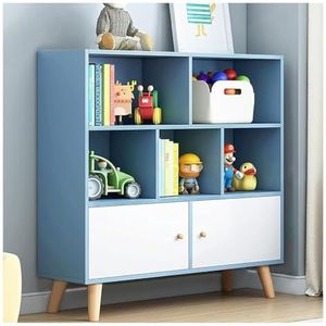 Boekenkast Boekenplank Moderne Boekenplank Met Deuren En Poten, Vloerstaande Opbergplanken, Houten Boekenkast Voor Woonkamer, Slaapkamer, Thuiskantoor Opslagplank Opbergkast (Color : Blue, Size : 80