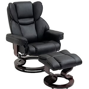 HOMCOM fauteuil met kruk, draaibare tv-stoel, tv-stoel met ligfunctie, fauteuil, fauteuil voor woonkamer, slaapkamer, kunstleer, zwart