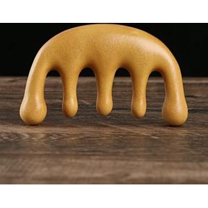 1 Stuk Haar Meridiane Massage Kam Groen Sandelhout Brede Vijf Tanden Acupunctuur Therapie Bloedcirculatie Glad Haar Antistatisch (Kleur: Rond Geel)