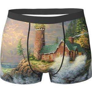 EdWal Coast Wave and Lighthouse print Atletisch ondergoed voor heren, ondergoed voor heren, boxerslip, zacht ondergoed, Zwart, XXL
