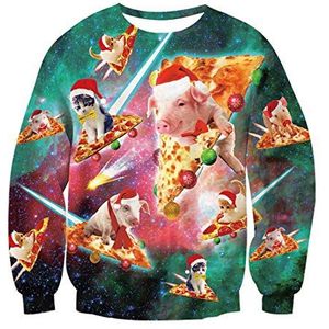 Rave on Friday Lelijke kersttrui, uniseks, met grappige 3D-print, valse tweedelige trui, sweatshirts, lelijke lange mouwen, feesttrui