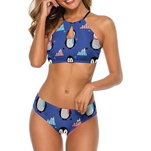 Pinguïn Sjaal Zwemmen Kostuum Vrouwen Tweedelige Badpak Bikini Set Badpak Terug Cross Tie M