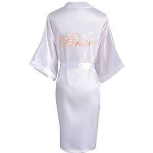 Badjas voor dames, feestgewaden, satijnen kimono damesgewaden, bruid badjas, dames nachthemden nachtkleding badjas, bruid wit, M