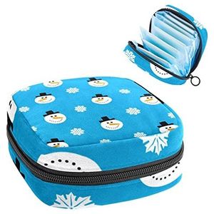 Periode Pouch, Draagbare Tampon Opbergtas voor Maandverband, Winter Sneeuwpop Blauw, Meerkleurig, 4.7x6.6x6.6 in/12x17x17 cm