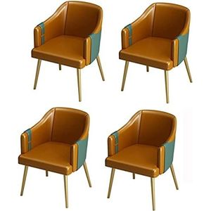 GEIRONV Moderne eetkamerstoelen set van 4, waterdichte lederen fauteuil kantoor lounge keuken slaapkamer stoelen met metalen poten accentstoelen Eetstoelen (Color : Orange, Size : 55x55x80cm)