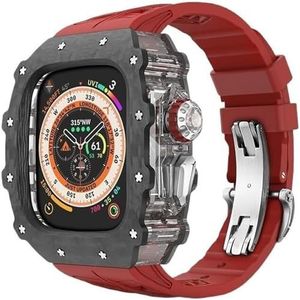 dayeer Koolstofvezel Case Band voor Apple Watch 49MM Ultra2 Ultra, fluorrubber horlogeband met Cover Mod Kit voor Iwatch Series9/8/7/6/5/4/se (Color : Reds, Size : 45mm 44mm for 9876)