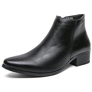 Men's Classic Polished Leather Side Zip Chelsea Ankle Boots Pointed Toe Slip-On Warm Comfortable Waterproof Boots (Color : Black, Size : EU 38)