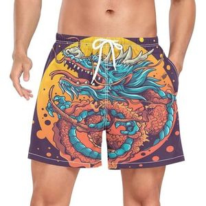 Klassieke Chinese Dragon Animal Men's Swim Trunks Shorts Sneldrogend met Zakken, Leuke mode, XL