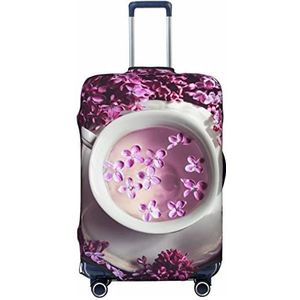 TOMPPY Paarse bloemen drinken bedrukte bagage cover anti-kras koffer beschermer elastische koffer cover past 45-32 inch bagage, Zwart, X-Large