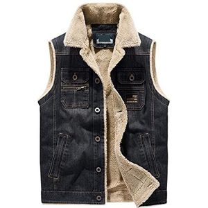 VIYASI Fleecevest heren, Heren Winter Warm Denim Vest Fleece Gevoerde Thermische Jeans Vesten for Mannelijke Mouwen Jeans Jassen Meerdere Zakken (Color : Black, Size : XL)