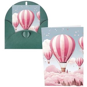 CSGJMYGS Wenskaarten, roze luchtballon, bedankkaarten met enveloppen, Happy Birthday-kaart, 10 x 15 cm, minimalistisch ontwerp, bedankkaarten voor alle gelegenheden, verjaardag, bedankt bruiloft