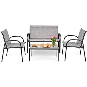 ZSLBMD 4 Pc's Patio meubels set sofa koffietafel stalen frame tuin dek grijs tuinmeubilair(D)