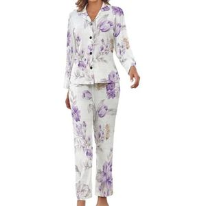 Lavendel Paarse Bloemenprint Dames Pyjama Set Gedrukt Pj Set Nachtkleding Pyjama Loungewear Sets L