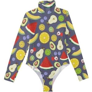 LI ZHI XIN Bodysuits voor dames, lange mouwen, eendelige jumpsuit met hoge hals, coltrui, turnpakje, top voor meisjes, dans, workout, fitness, bodysuit, fruitpatroon, Meerkleurig, S