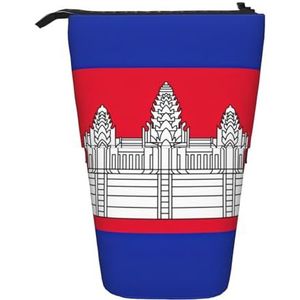 Evengigy Cambodja Vlag Print Leuke Etui met Zip Verstelbare Stand Potlood Houder Grappige Make-up Tas, Zwart, Eén maat, Tas Organizer
